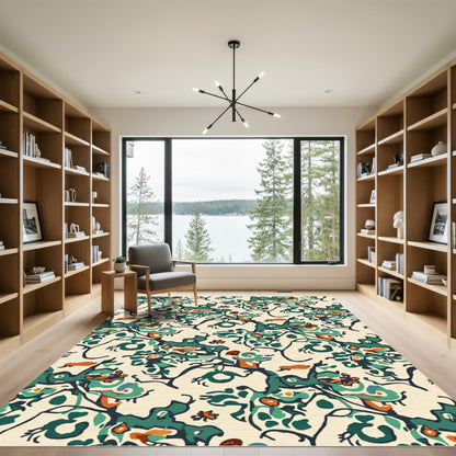 Green Orange Abstract Floral Vine Rug
