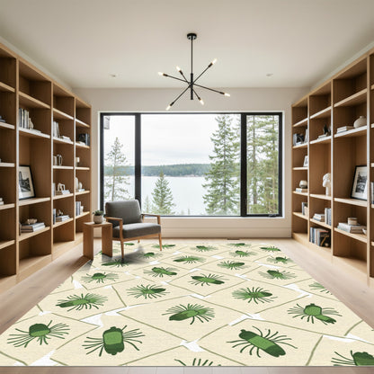 Green Spiky Forms Scattered Layout Rug