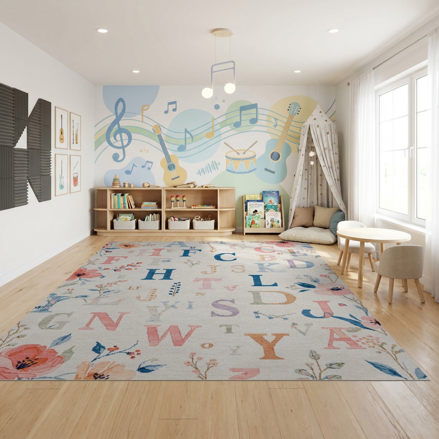 Whimsical Pastel Alphabet Floral Rug
