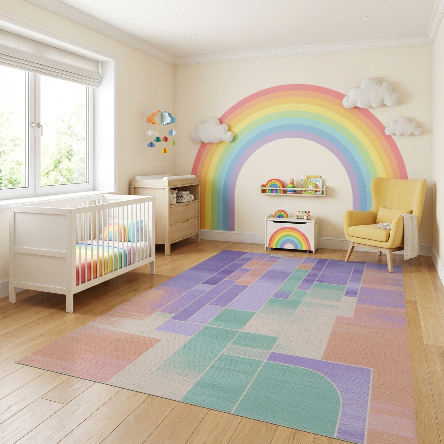 Modern Purple Orange Green Geometric Rug