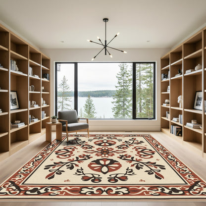 Terracotta Ivory Floral Medallion Composition Rug