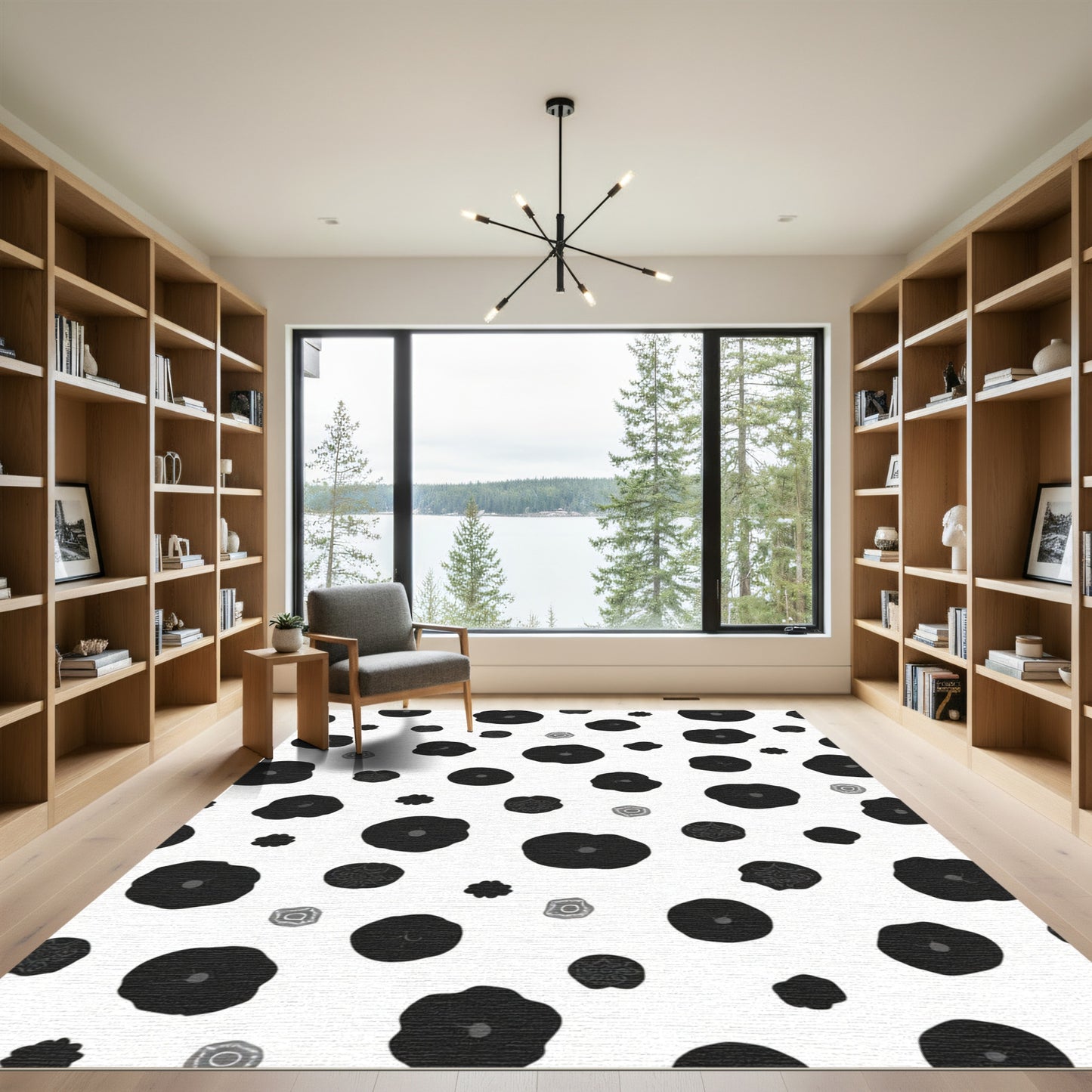 Black and White Floral Scatter Rug