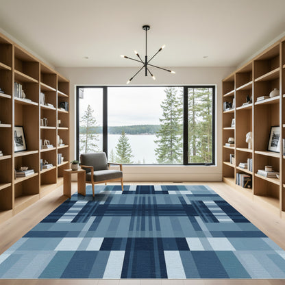 Geometric Blue Abstract Blocks Rug