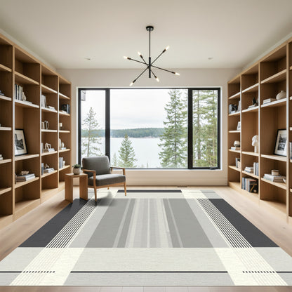 Modern Gray Stripe Grid Rug