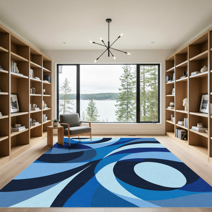 Deep Blue Abstract Waves Rug