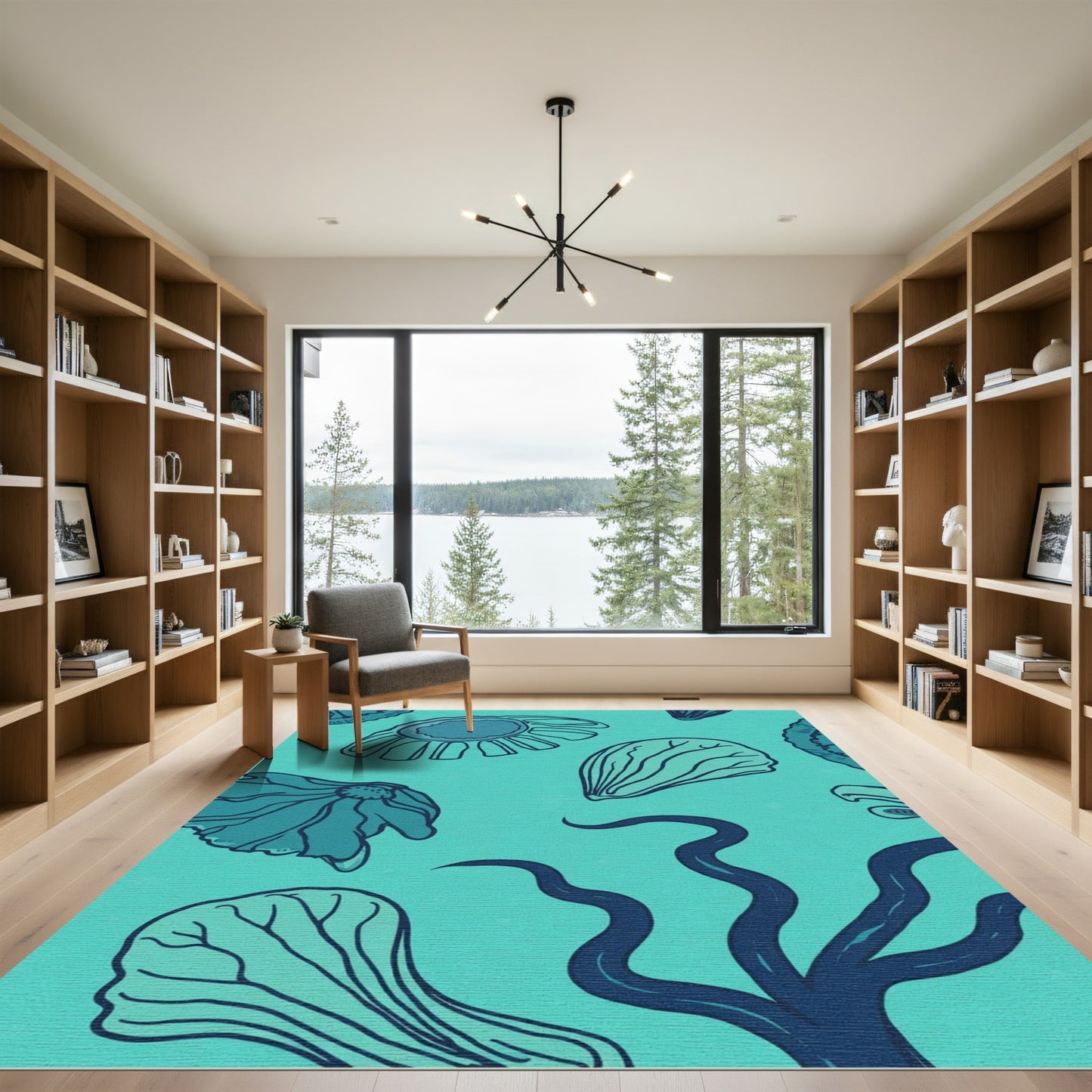 Teal And Indigo Underwater Bloom Rug