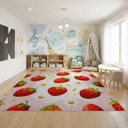 Pink Strawberry Daisy Whimsical Rug
