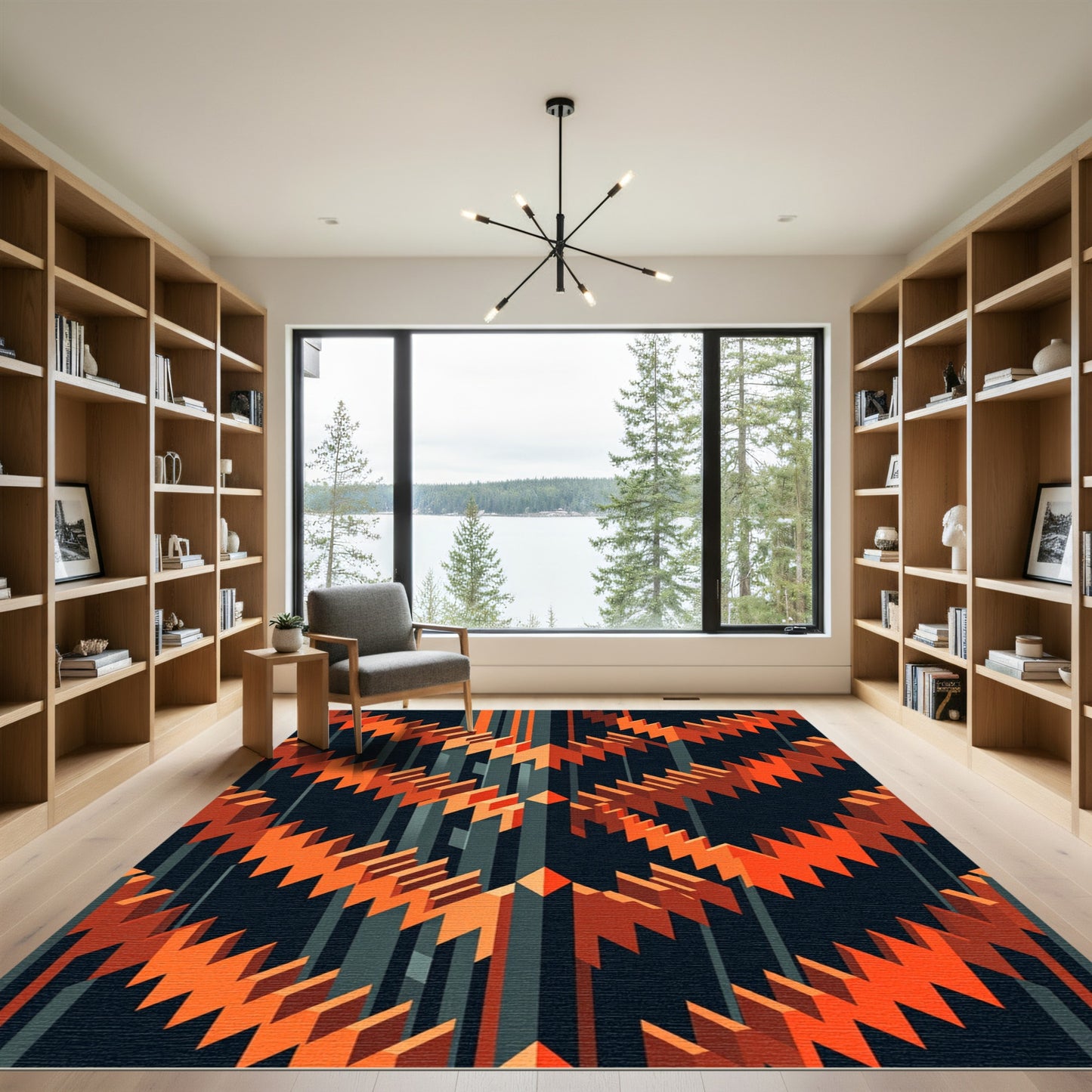Geometric Orange Zigzag Stripe Rug