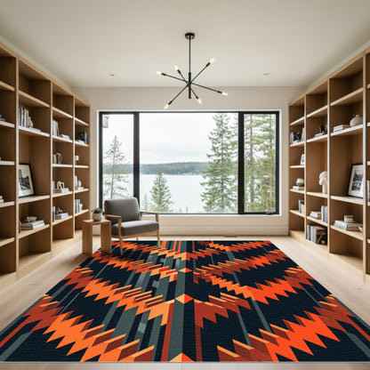Geometric Orange Zigzag Stripe Rug