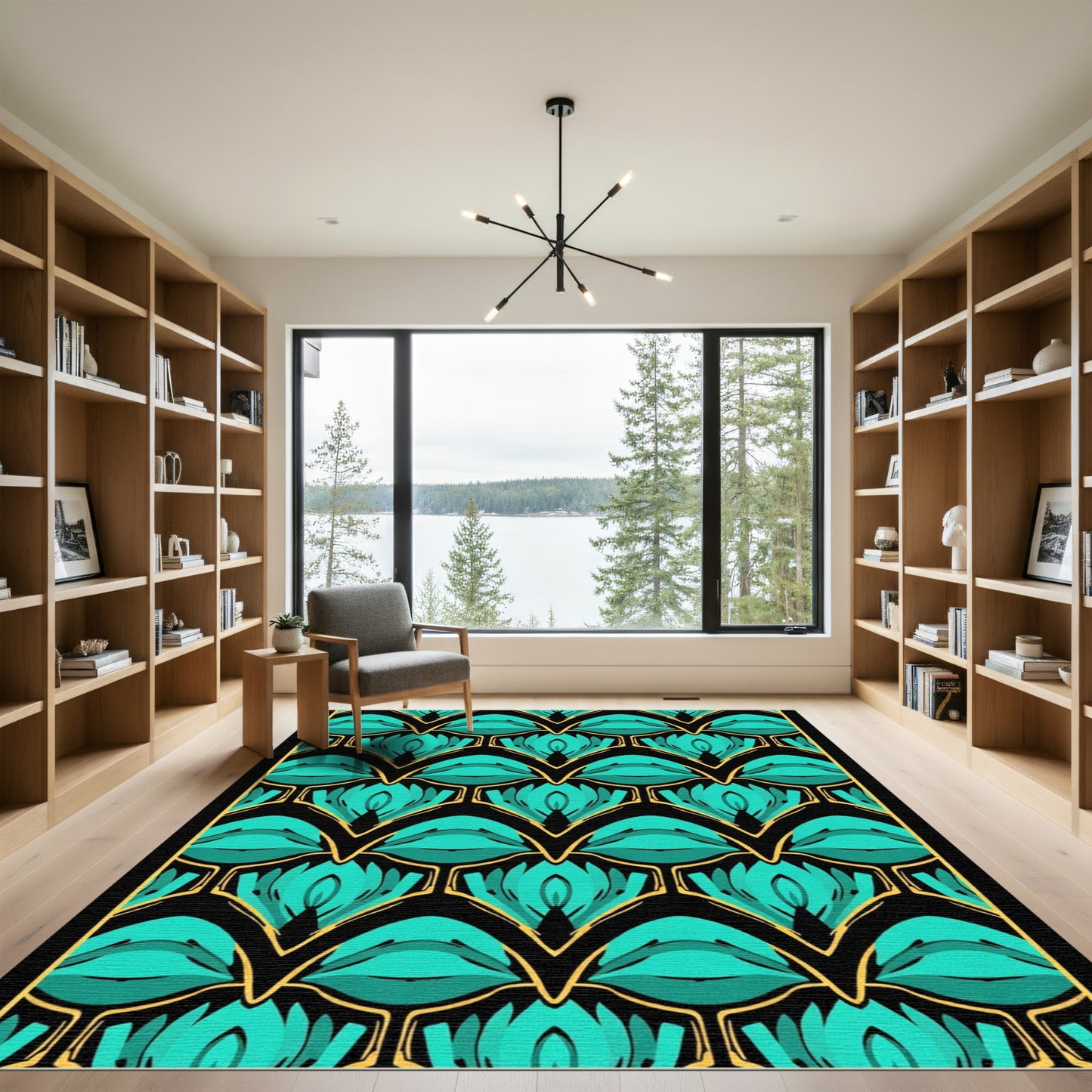 Art Deco Teal Fan Geometric Rug