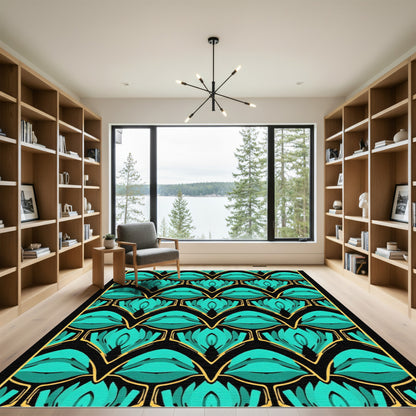 Art Deco Teal Fan Geometric Rug
