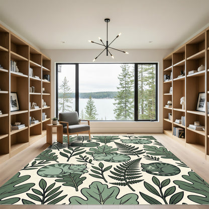 Whimsical Mint Green Cat Foliage Rug