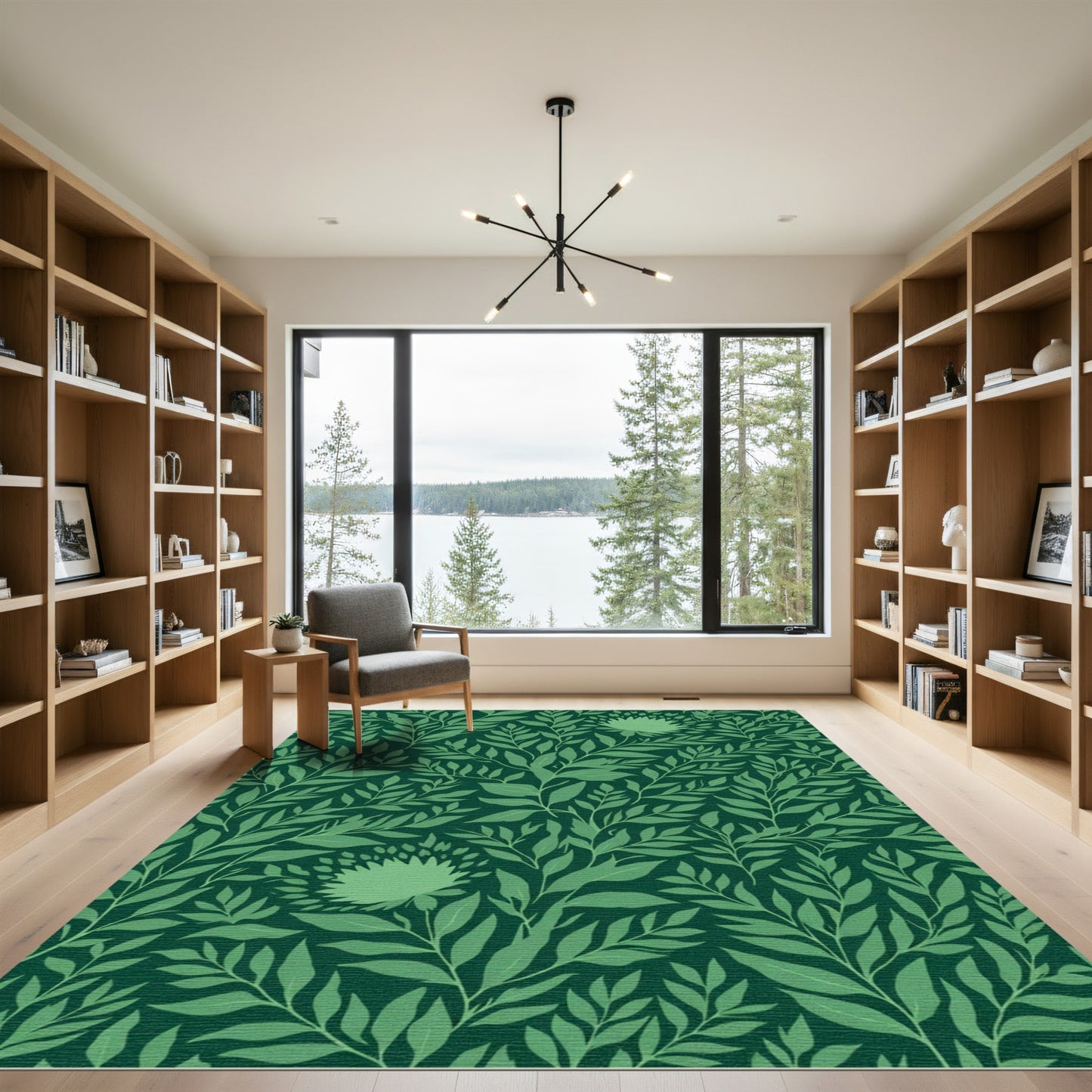 Deep Green Leafy Woodland Floral Rug