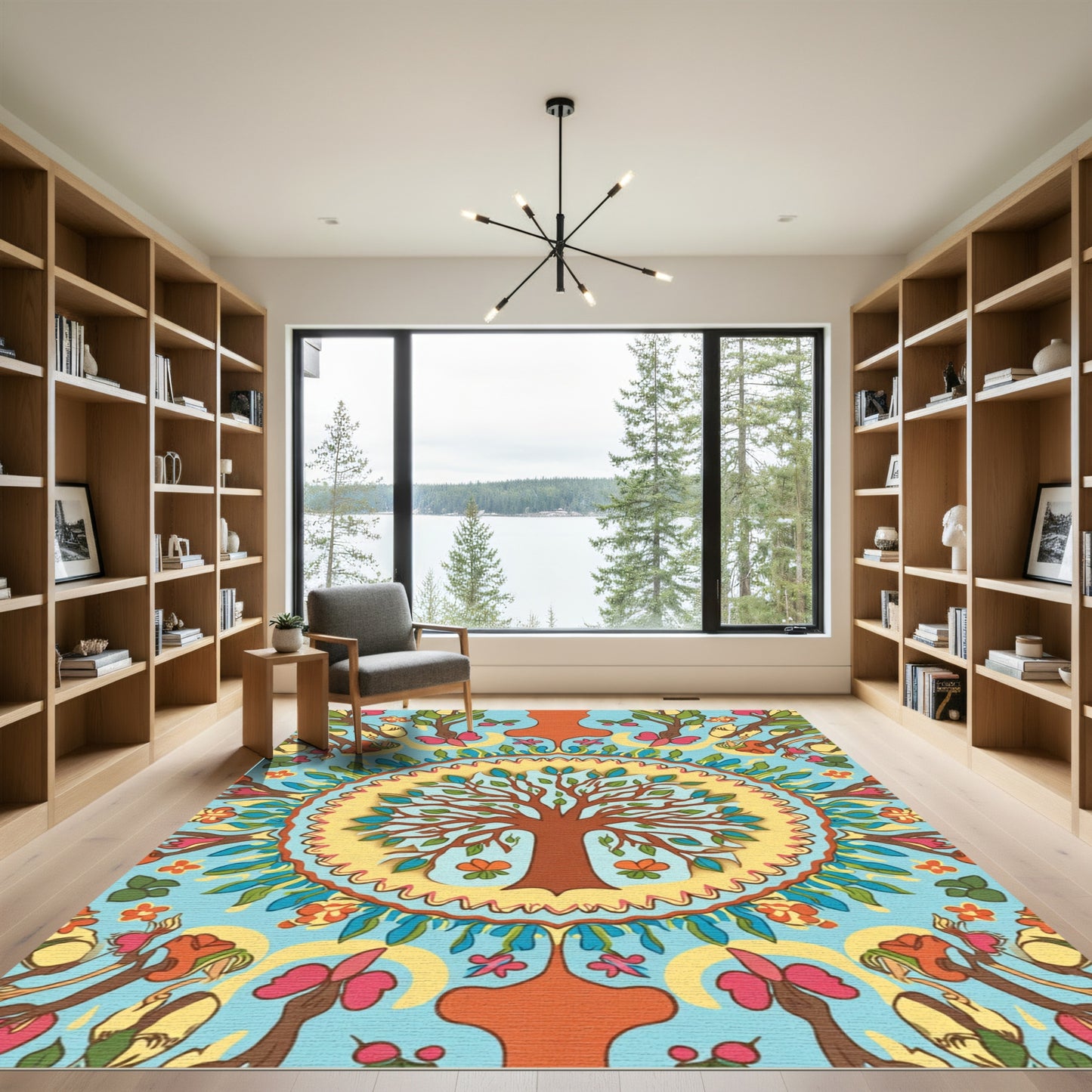 Radiant Sky Blue Tree of Life Medallion Rug