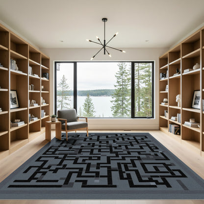 Monochromatic Labyrinth Maze Lines Rug