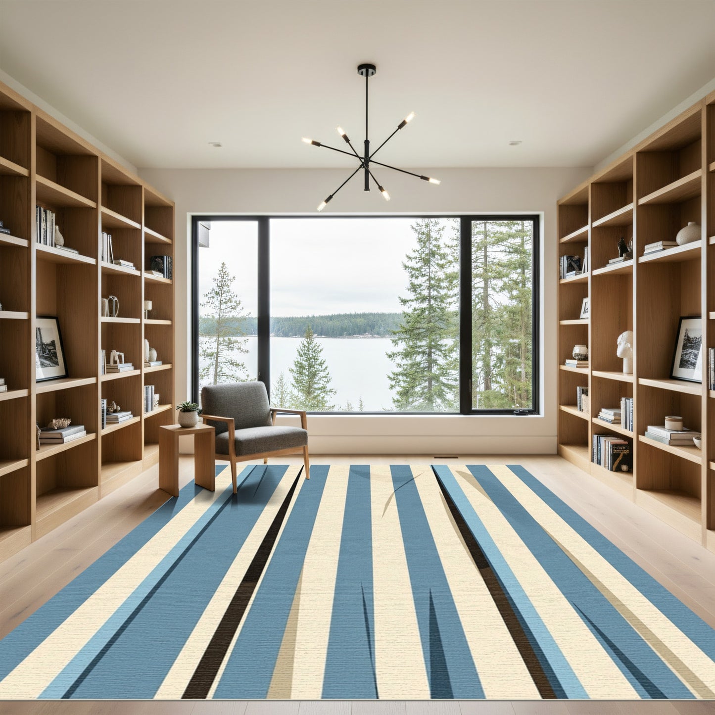 Blue And Cream Vertical Striped Rug