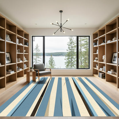 Blue And Cream Vertical Striped Rug