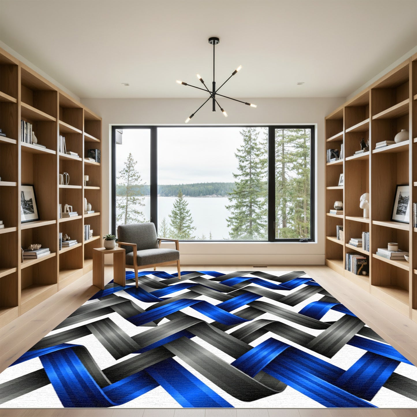 Abstract Blue and Gray Interlocking Weave Rug