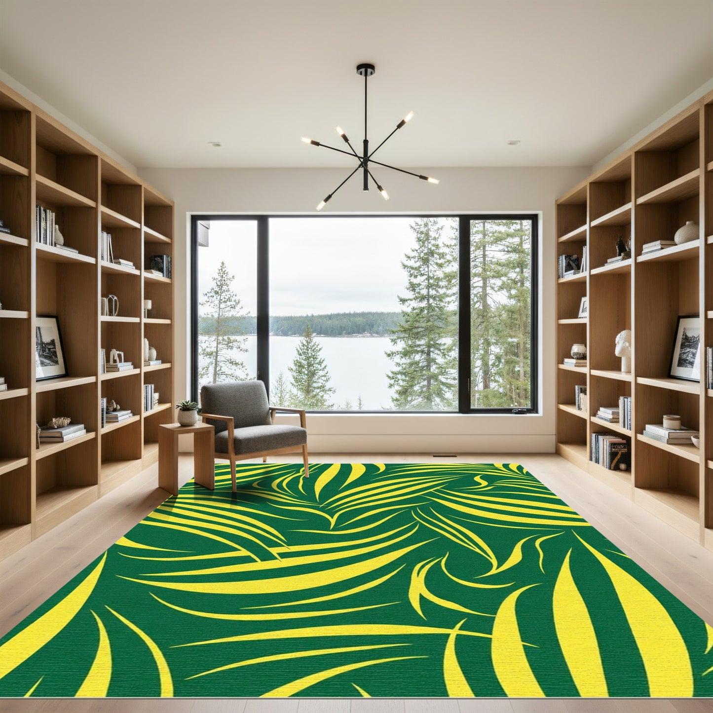 Vibrant Yellow Green Abstract Swirl Rug