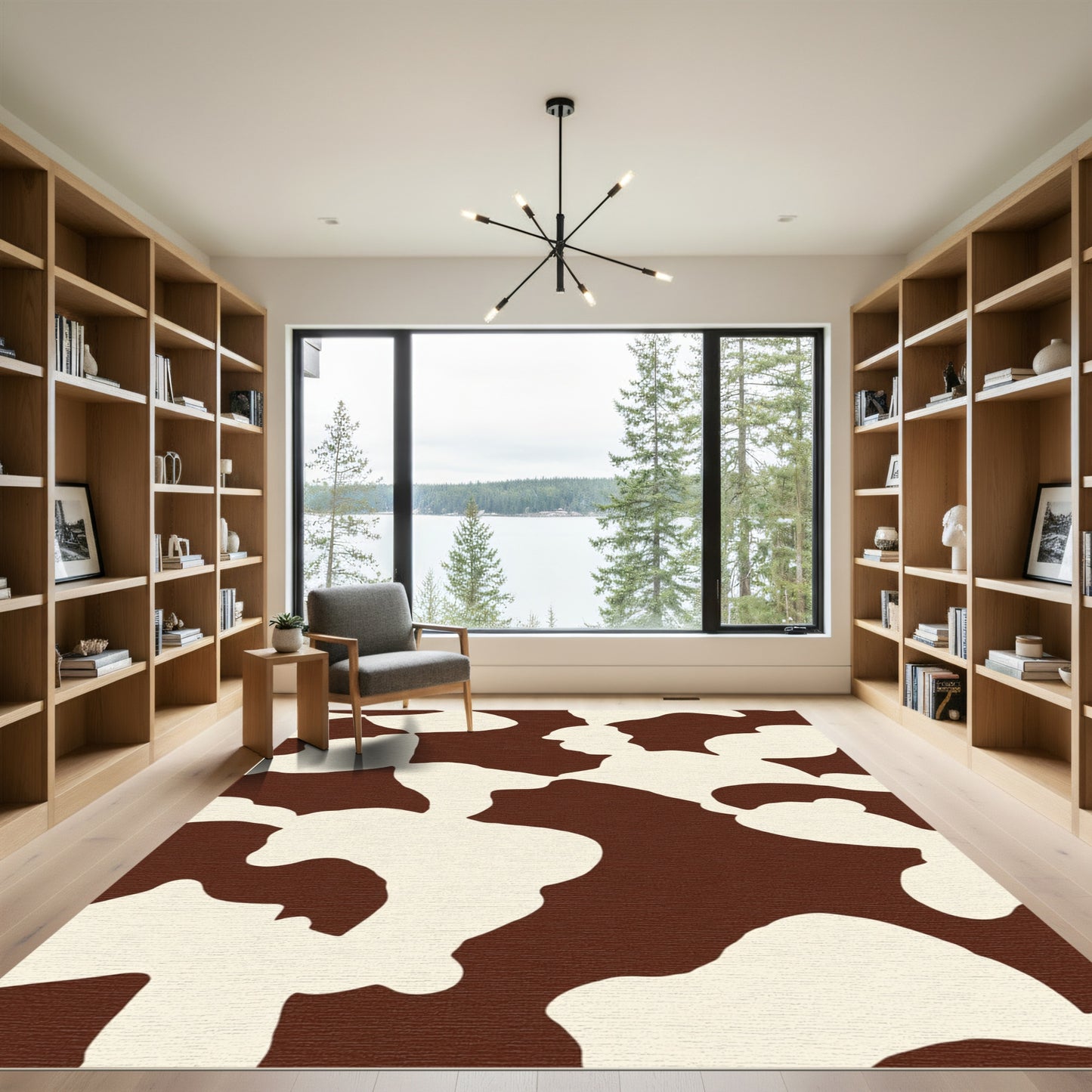 Brown Cream Abstract Blobs Rug