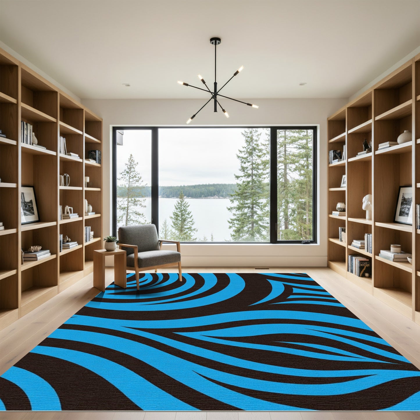 Bold Cyan Swirl Stripe Rug