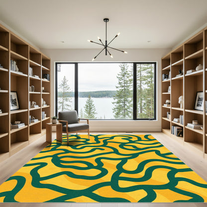 Golden Yellow Deep Teal Swirl Rug