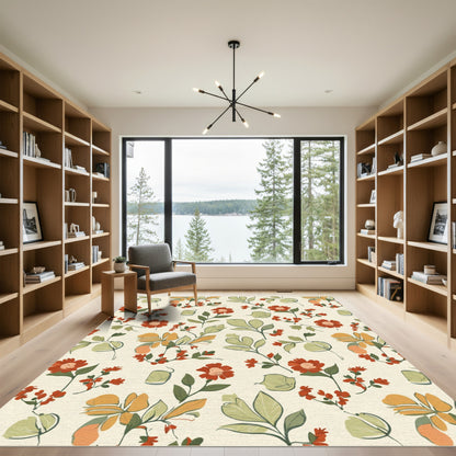 Rusty Orange Floral Botanical Vines Rug