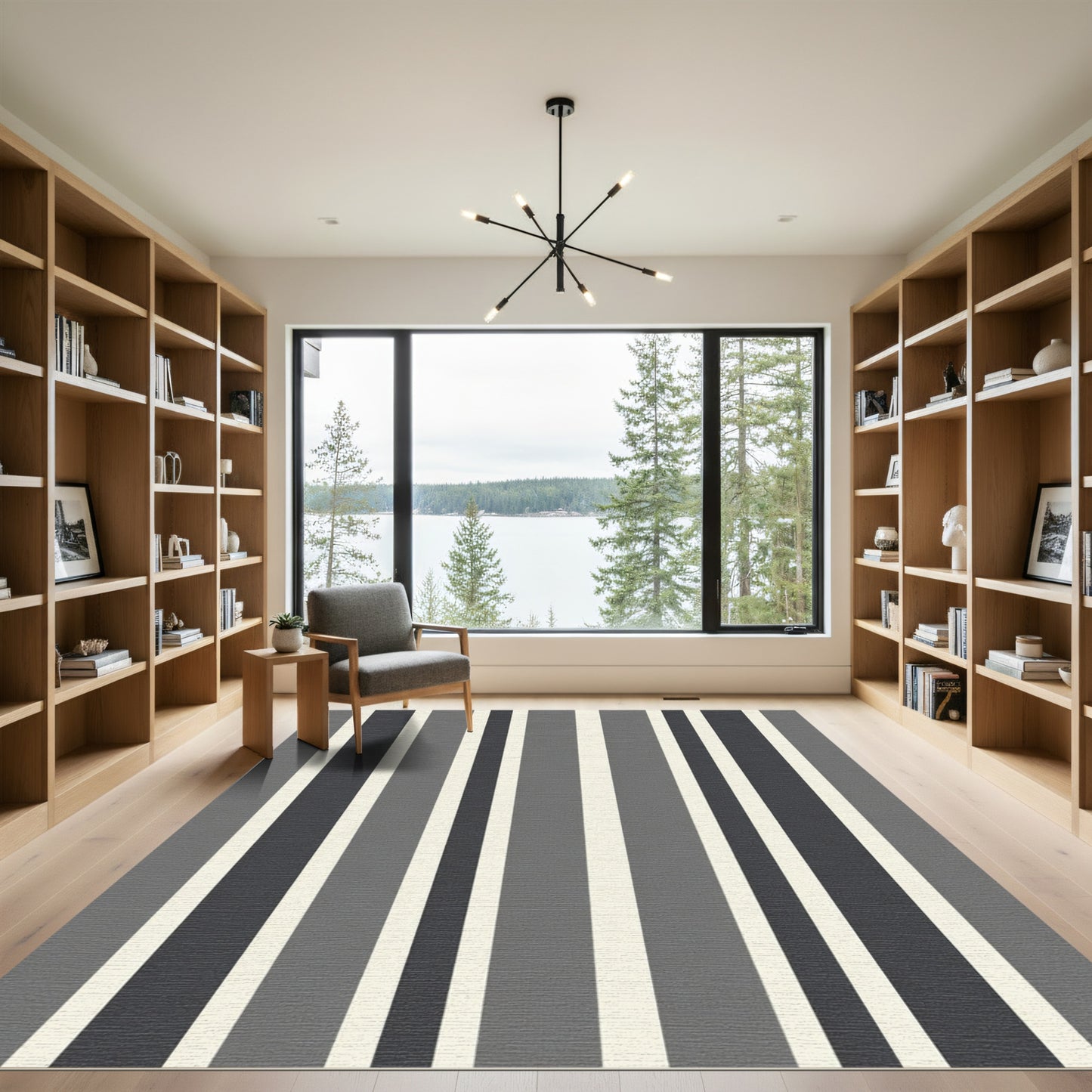 Gray Cream Vertical Stripe Rug
