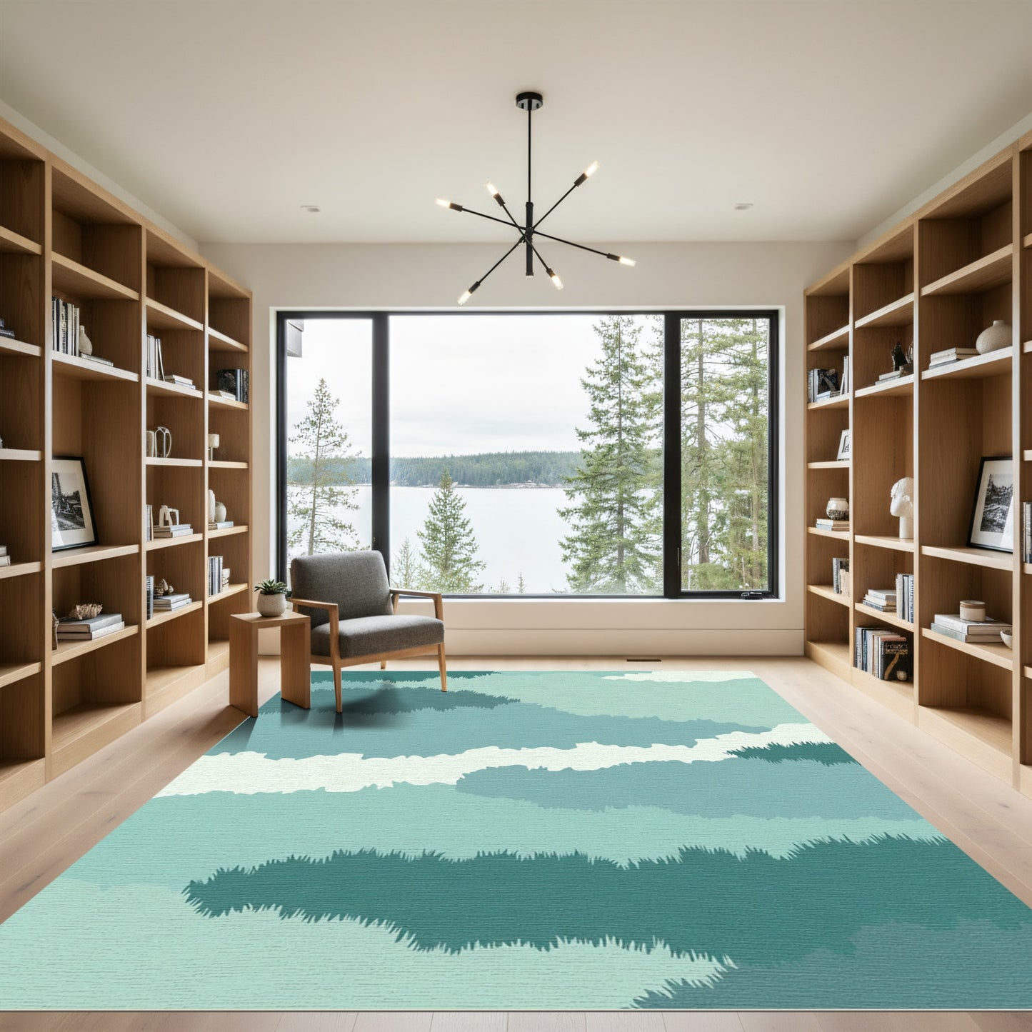 Jagged Teal Abstract Cloud Layers Rug