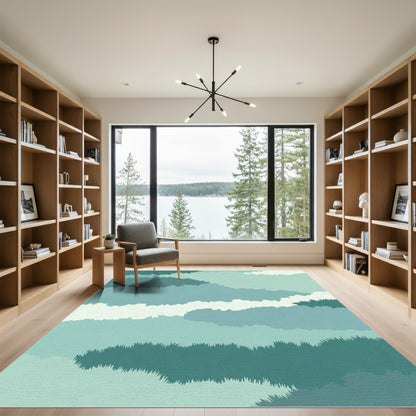Jagged Teal Abstract Cloud Layers Rug