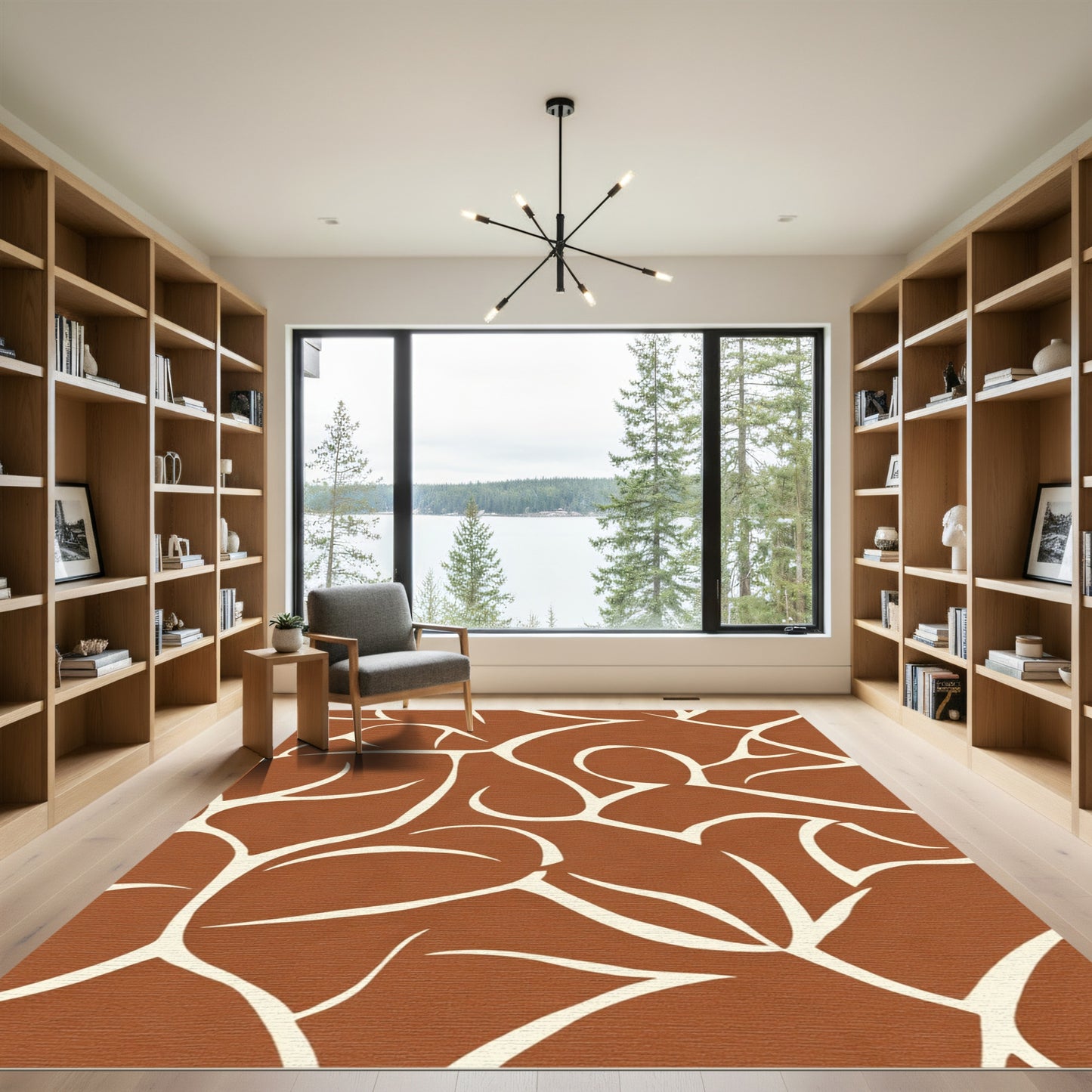 Abstract Organic Ivory Terracotta Swirls Rug