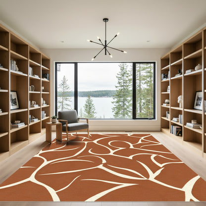 Abstract Organic Ivory Terracotta Swirls Rug