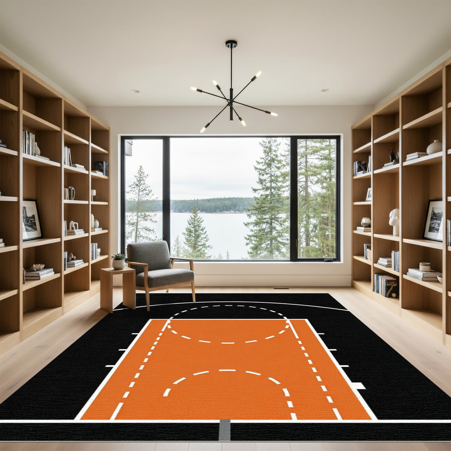 Modern Orange Basketball Court Minimalist Accent Rug