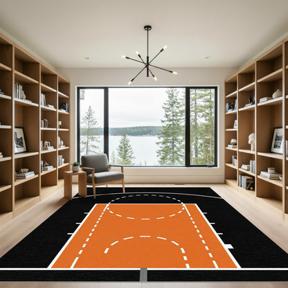 Modern Orange Basketball Court Minimalist Accent Rug