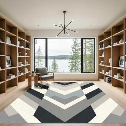 Modern Gray Chevron Geometric Abstract Rug