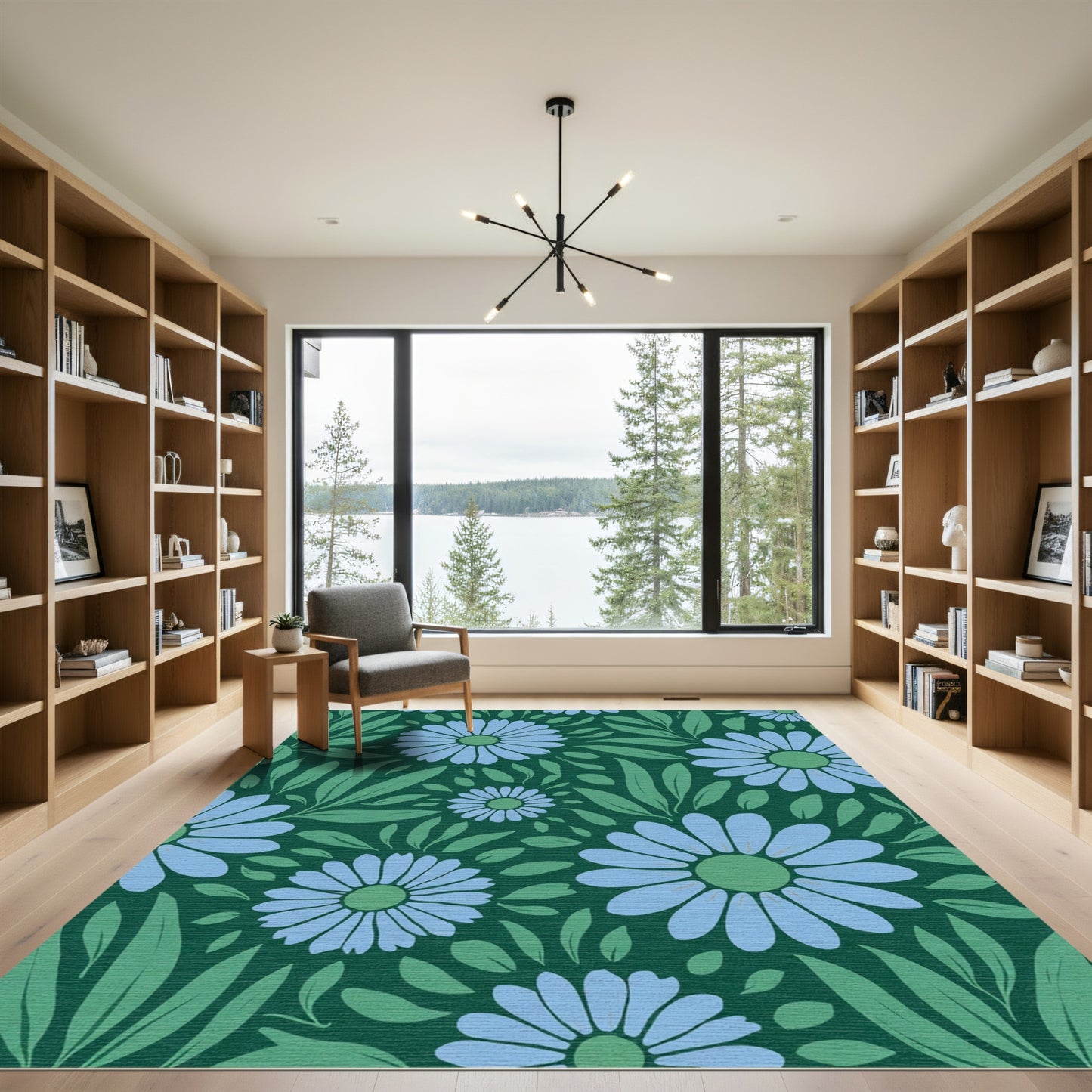 Light Blue Daisy Garden Foliage Rug