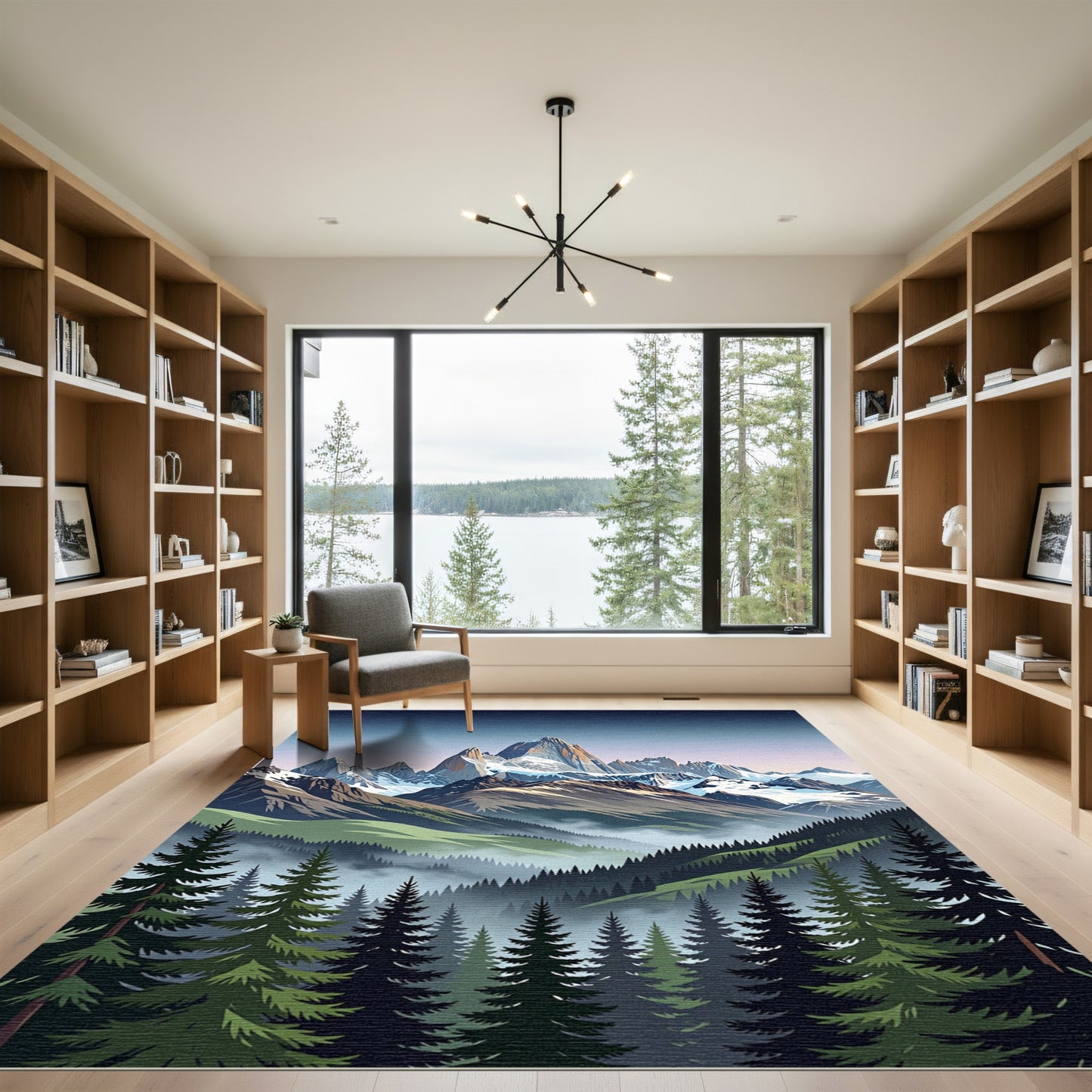 Misty Alpine Peak Mountain Landscape Rug