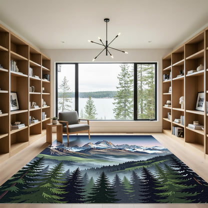 Misty Alpine Peak Mountain Landscape Rug