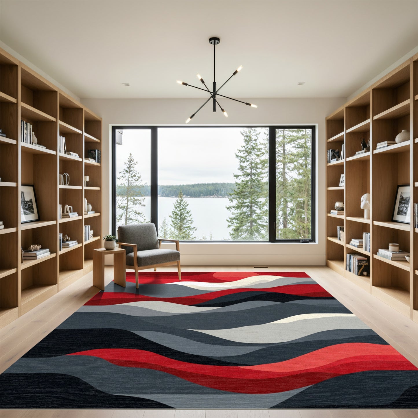 Crimson Stripe Abstract Landscape Rug