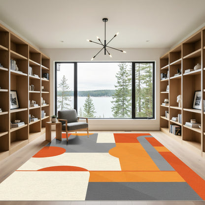 Geometric Orange Cream Gray Blocks Rug