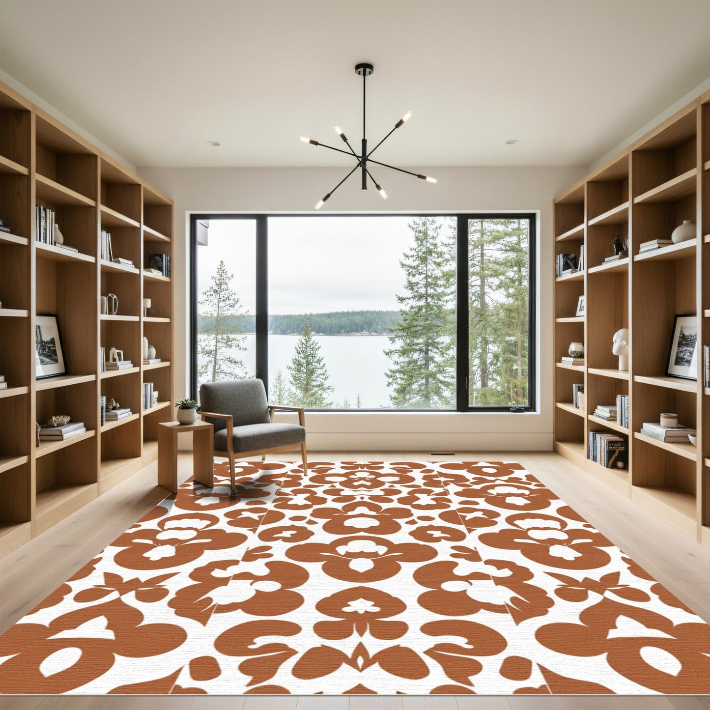 Terracotta Floral Blown Bloom Medallion Rug
