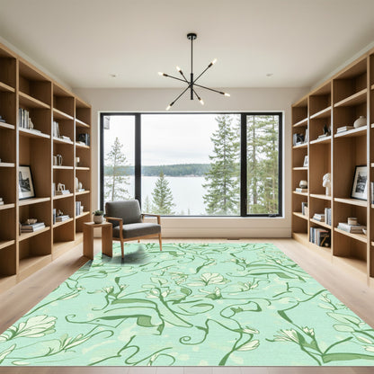 Light Green Floral Vine Swirl Rug