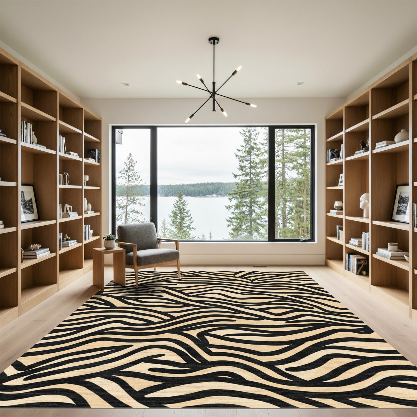 Cream Black Wavy Animal Print Rug