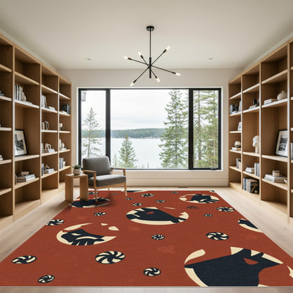 Rust Orange Abstract Face Swirl Rug