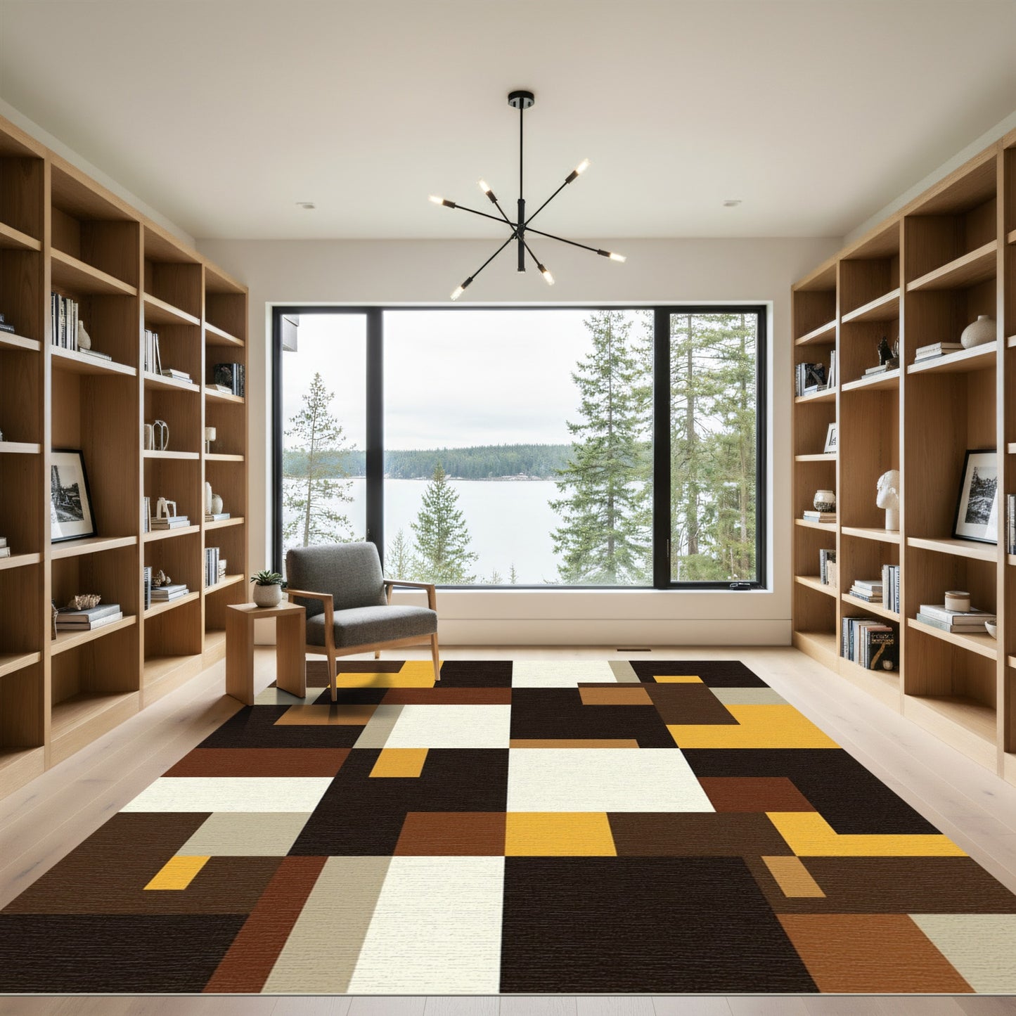 Abstract Geometric Earth Tones Rectangles Rug