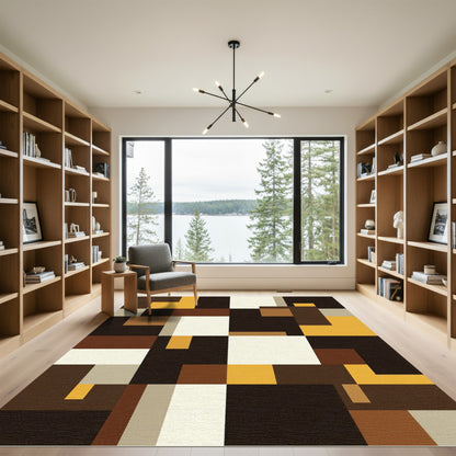 Abstract Geometric Earth Tones Rectangles Rug