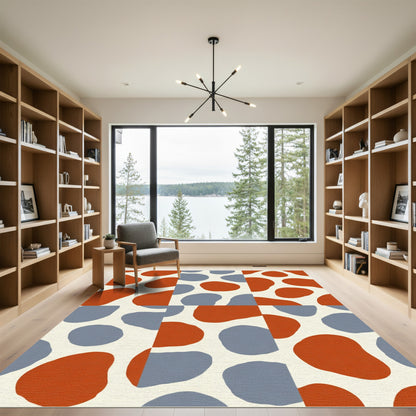 Modern Ochre Blue Organic Squares Rug