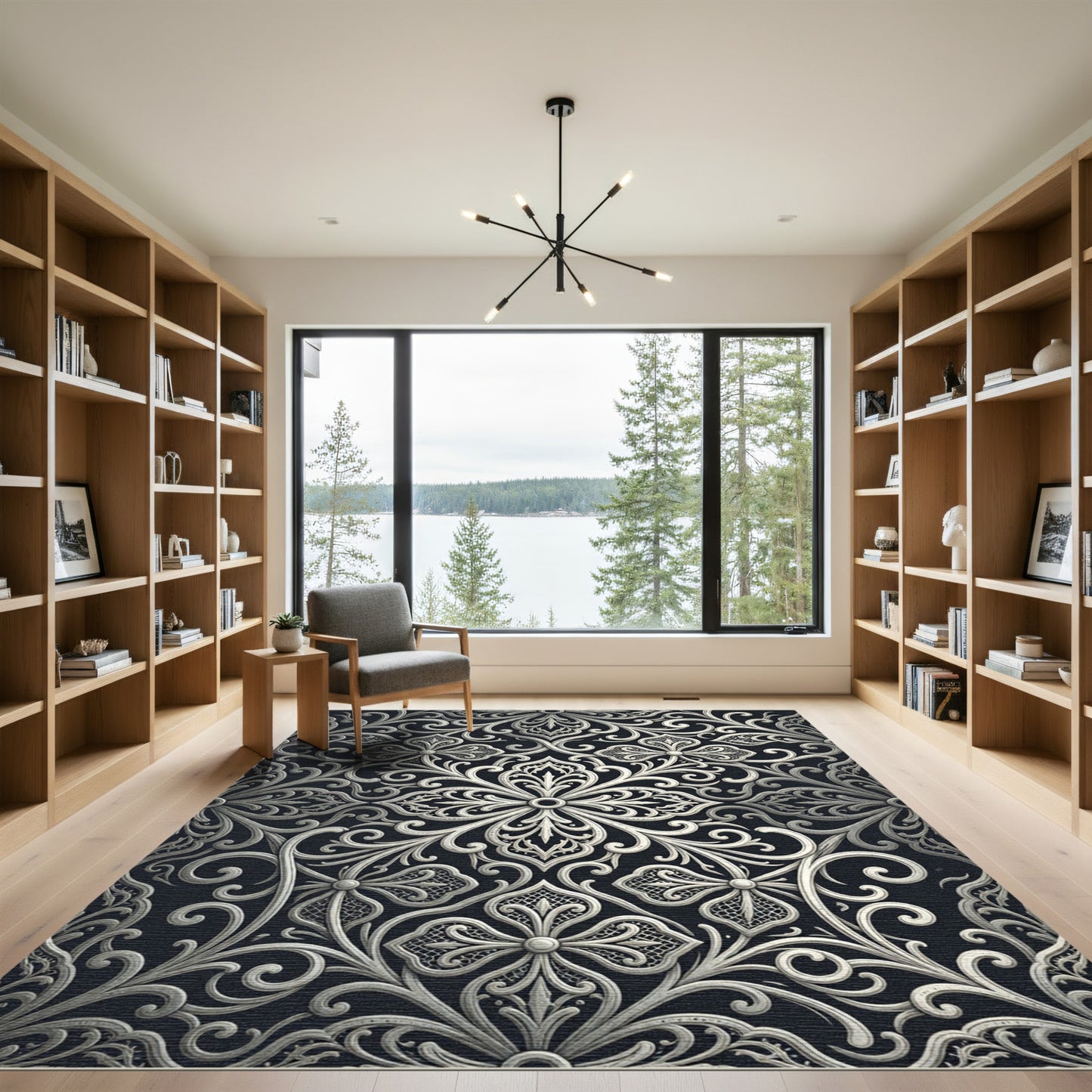 Silver Filigree Baroque Flourish Scroll Rug