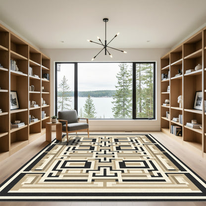 Geometric Lattice Beige Black Rug