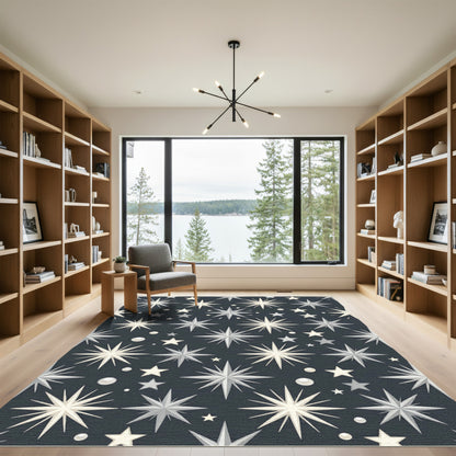 Radiant Starburst Pearls Dark Background Rug